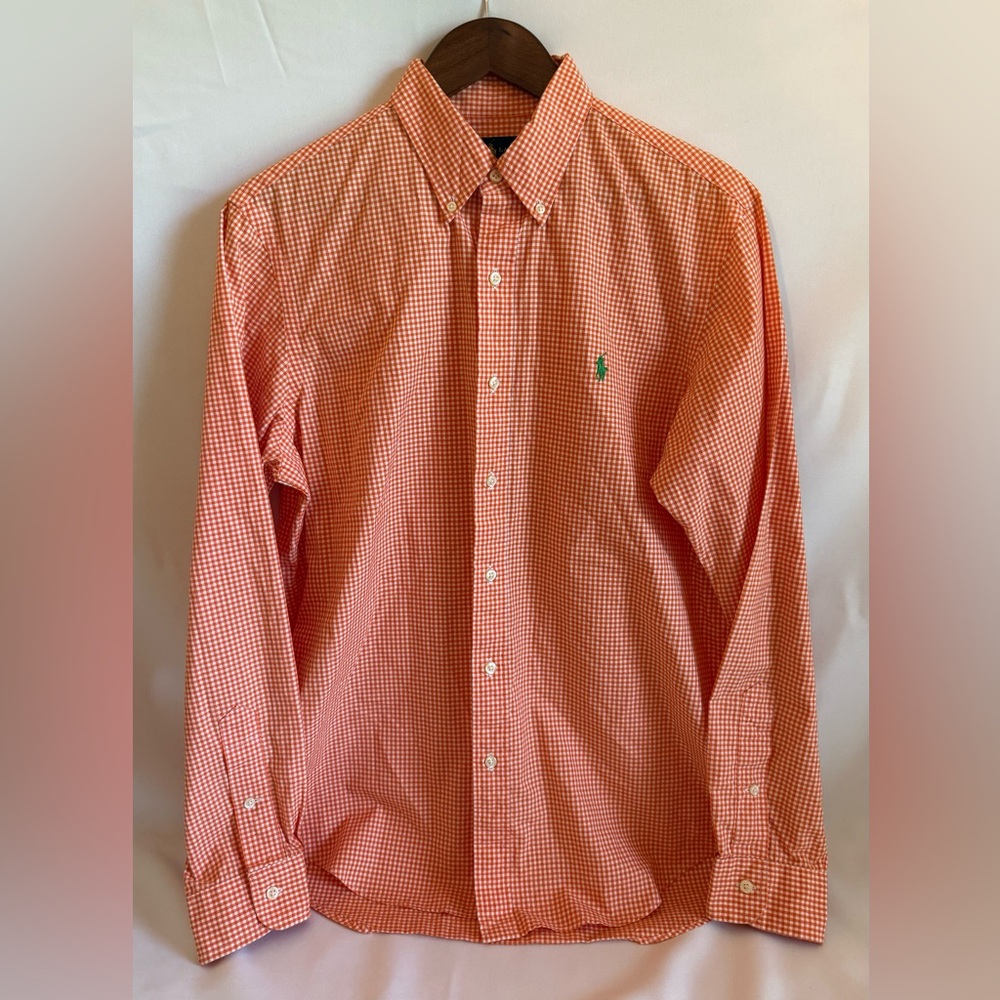 Ralph Lauren Men's Orange Gingham Button-Down Long Sleeve Shirt Size Medium